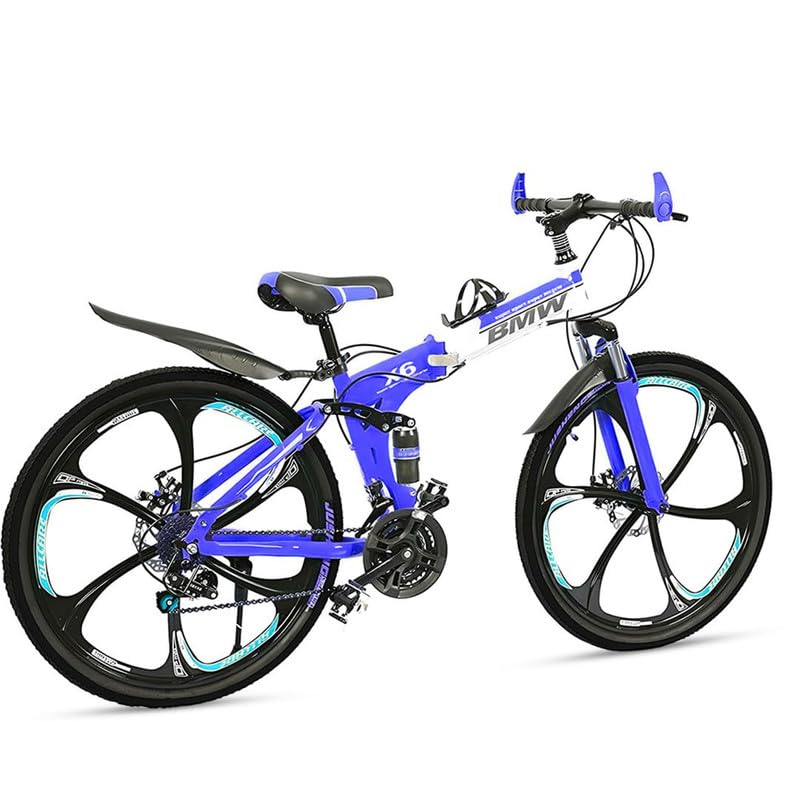 Skyride BMV X6 Foldable Cycle With 21 Speed Gear, Dual Disc Brake, Carbon Frame Suspension Bicycle for Men, 26-Inch Wheel Size (Blue) 