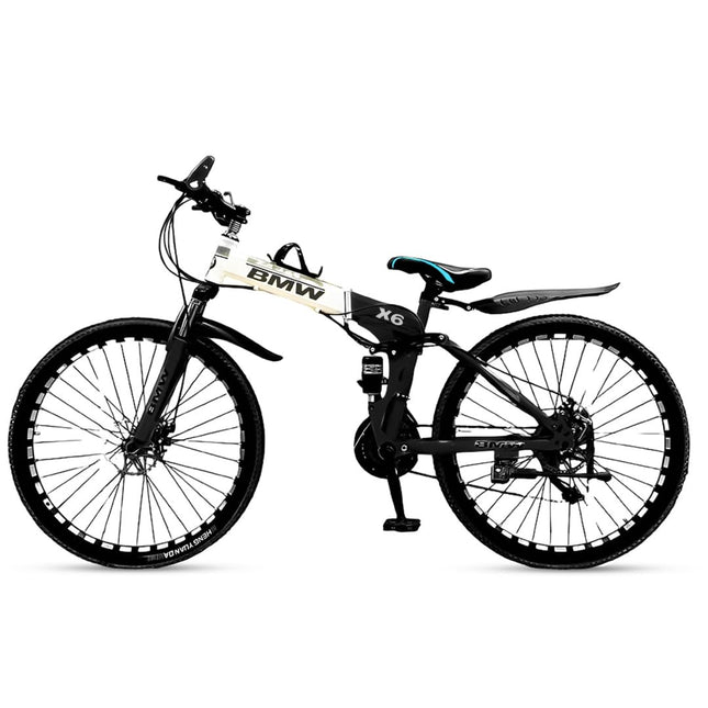 Skyride BMW X6 Folding Bike With 21 Speed Gear, Dual Disc Brake, Carbon Frame Suspension For Men - 26 Inch Wheel Size (Black) 