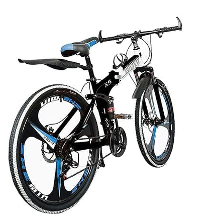 Skyride Bikes X6 Series BM Cycle – Foldable Bicycle with 21-Speed Gears, Carbon Steel Frame, Dual Suspension & Disc Brakes for a Smooth & Comfortable Ride | Ideal for City Rides | Black & White 
