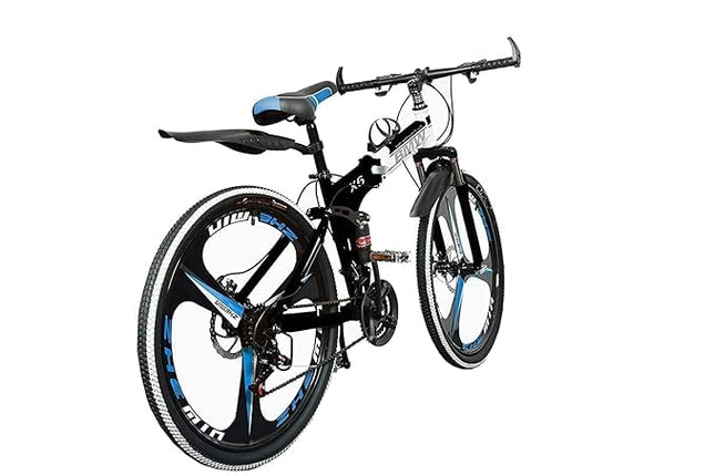 Skyride Bikes X6 Series BM Cycle – Foldable Bicycle with 21-Speed Gears, Carbon Steel Frame, Dual Suspension & Disc Brakes for a Smooth & Comfortable Ride | Ideal for City Rides | Black & White 