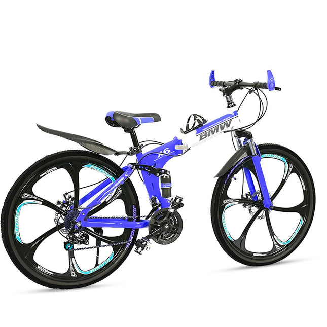 Skyride X6 Foldable Cycle With 21 Speed Gear, Dual Disc Brake, Carbon Frame Suspension Bicycle for Men, 26-Inch Wheel Size (Blue) Cruiser Bike 