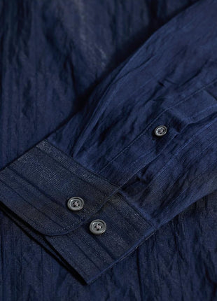 Snitch Men Cotton Blend Slim Fit Navy Casual Textured Shirts, 2XL 