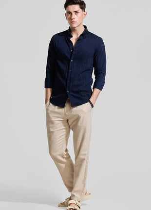 Snitch Men Cotton Blend Slim Fit Navy Casual Textured Shirts, 2XL 