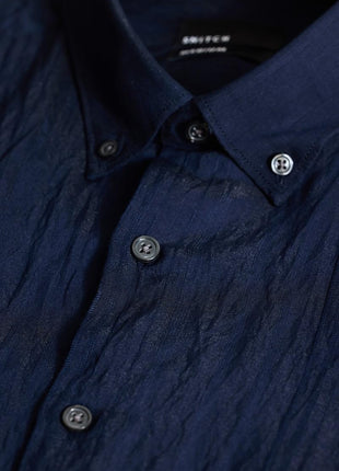 Snitch Men Cotton Blend Slim Fit Navy Casual Textured Shirts, 2XL 