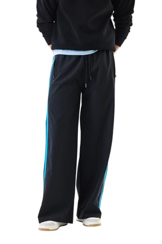 Snitch Men Track Pants | Relaxed Fit with Contrast Side Stripes & Zippered Pockets | Polyester Blend Fabric for Athletic & Street Wear | Stretchable & Comfortable Design |Black 