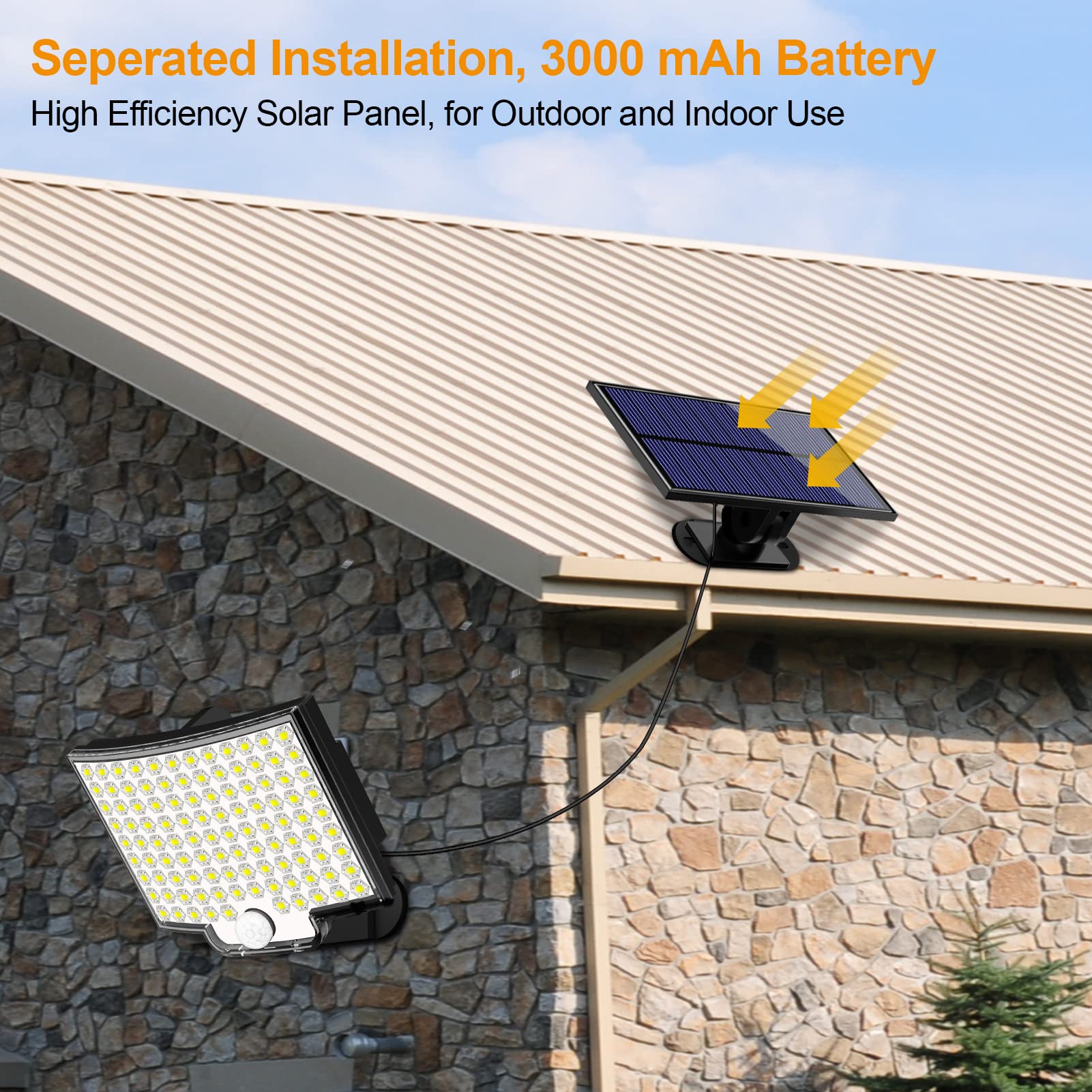 Solar Lights Outdoor, 106 LED 3000LM Solar Powered Motion Sensor Flood Lights with Remote, Dusk to Dawn Led Solar Security Wall Lights with 16.5Ft Cable IP65 Waterproof for Outside, Garage, 2 Pack 