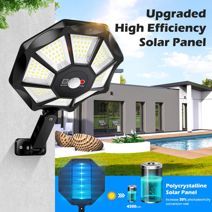 Solar Lights Outdoor Waterproof, 6500K 168 LED Flood Lights Outdoor Motion Sensor, Dusk to Dawn Solar Outdoor Lighting, Solar Powered Street Light with Remote for Outside Parking Lot Pool Yard, 2-Pack 