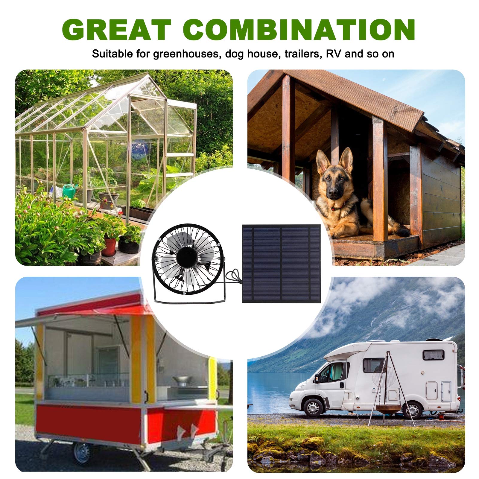 Solar Panel Set, Solar Panel Powered Fan, Solar Fan, Solar Powered Fan, Solar Charger Panel, Eco-Friendly for Greenhouse Dog Chicken House Durable 