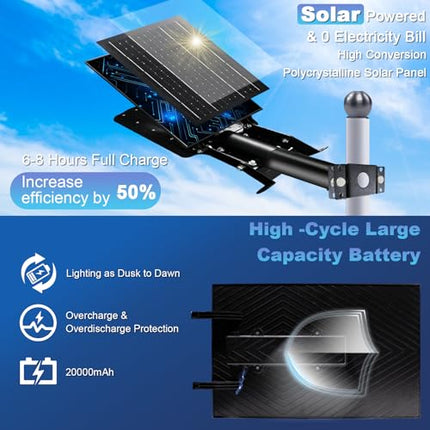 Solar Street Lights Outdoor ,6500K Solar Parking Lot Lights Commercial,Solar Power Street Lights Dusk to Dawn ,20000LM Solar Security Flood Light Waterproof with Remote Control for Yard, Garden 