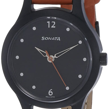 Sonata Essentials Black Dial Women Watch With Leather Strap-NS87030PL04W/NT87030PL04W 