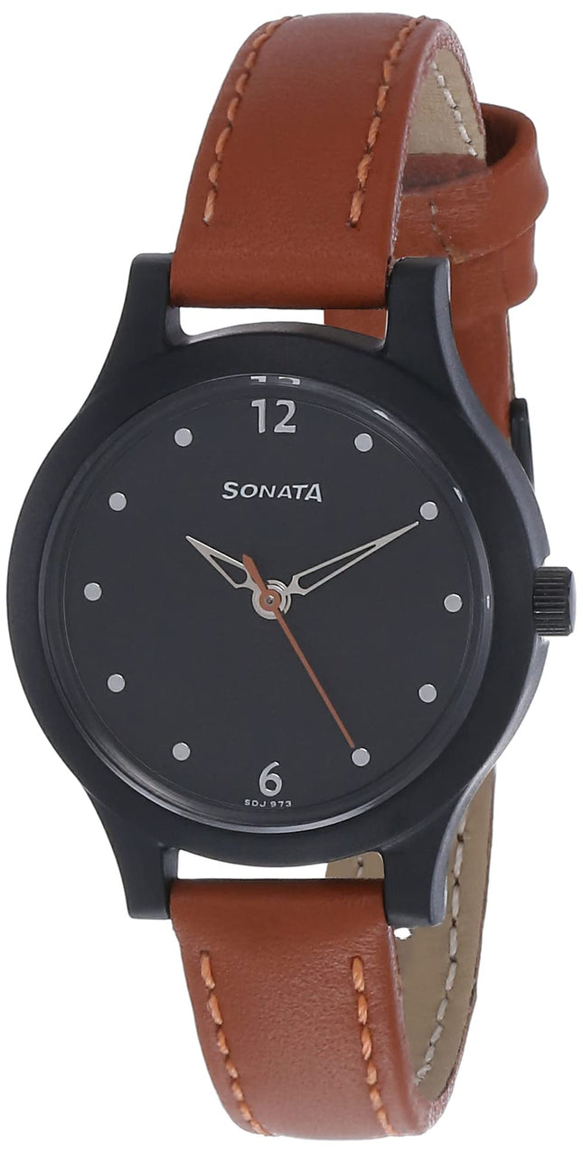 Sonata Essentials Black Dial Women Watch With Leather Strap-NS87030PL04W/NT87030PL04W 