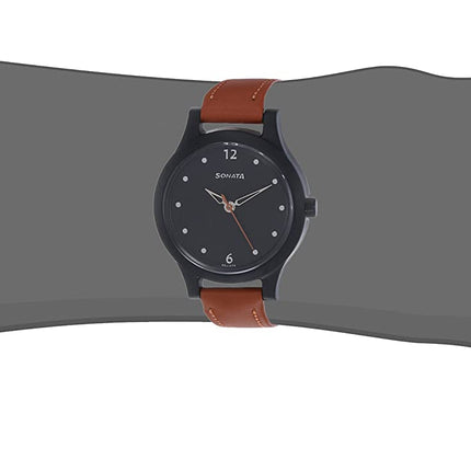 Sonata Essentials Black Dial Women Watch With Leather Strap-NS87030PL04W/NT87030PL04W 