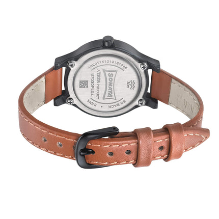 Sonata Essentials Black Dial Women Watch With Leather Strap-NS87030PL04W/NT87030PL04W 