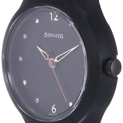 Sonata Essentials Black Dial Women Watch With Leather Strap-NS87030PL04W/NT87030PL04W 