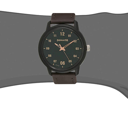 Sonata Men Leather Volt+ Analog Green Dial Watch Nm77085Pl02/Nn77085Pl02W/Np77085Pl02W, Band Color-Brown 
