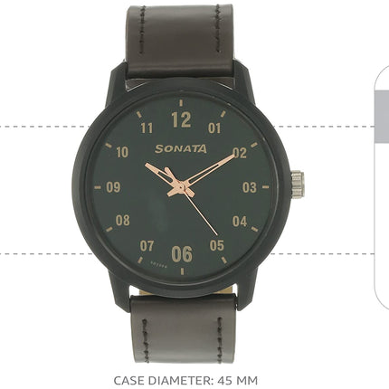 Sonata Men Leather Volt+ Analog Green Dial Watch Nm77085Pl02/Nn77085Pl02W/Np77085Pl02W, Band Color-Brown 