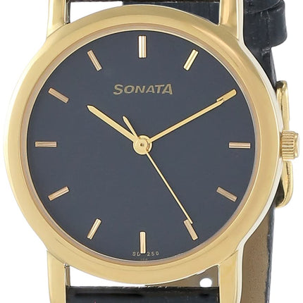 Sonata Quartz Analog Black Dial Leather Strap Watch for Men-NS7987YL03W 