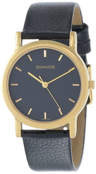 Sonata Quartz Analog Black Dial Leather Strap Watch for Men-NS7987YL03W 