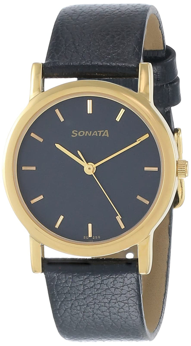 Sonata Quartz Analog Black Dial Leather Strap Watch for Men-NS7987YL03W 