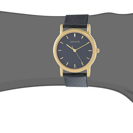 Sonata Quartz Analog Black Dial Leather Strap Watch for Men-NS7987YL03W 