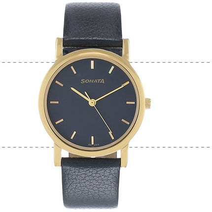 Sonata Quartz Analog Black Dial Leather Strap Watch for Men-NS7987YL03W 