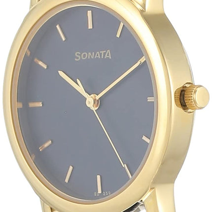 Sonata Quartz Analog Black Dial Leather Strap Watch for Men-NS7987YL03W 
