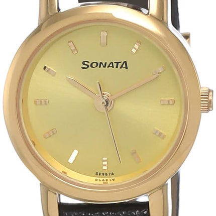 Sonata Quartz Analog Champagne Dial Leather Strap Watch for Women-NS8976YL01W/NT8976YL01W 