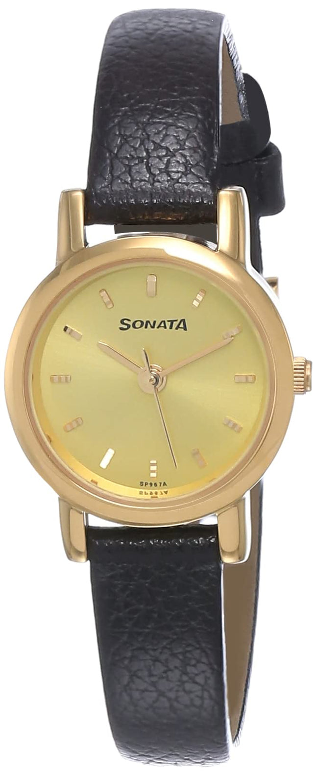 Sonata Quartz Analog Champagne Dial Leather Strap Watch for Women-NS8976YL01W/NT8976YL01W 
