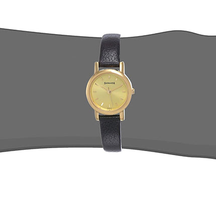 Sonata Quartz Analog Champagne Dial Leather Strap Watch for Women-NS8976YL01W/NT8976YL01W 
