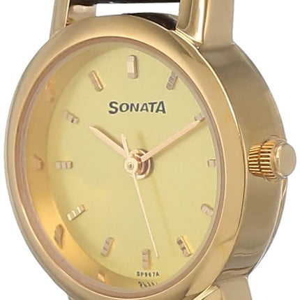 Sonata Quartz Analog Champagne Dial Leather Strap Watch for Women-NS8976YL01W/NT8976YL01W 