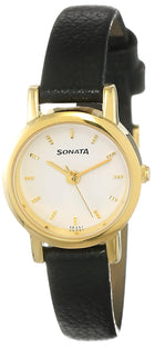 Sonata Quartz Analog White Dial Leather Strap Watch for Women-NS8976YL02W 