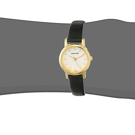 Sonata Quartz Analog White Dial Leather Strap Watch for Women-NS8976YL02W 