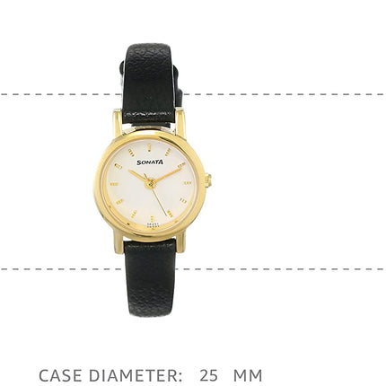 Sonata Quartz Analog White Dial Leather Strap Watch for Women-NS8976YL02W 
