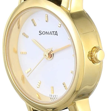Sonata Quartz Analog White Dial Leather Strap Watch for Women-NS8976YL02W 