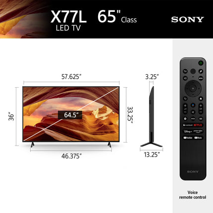 Sony 65 Inch 4K Ultra HD TV X77L Series: LED Smart Google TV KD65X77L- Latest Model, Black 