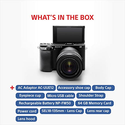 Sony Alpha ILCE-6400M 24.2MP Mirrorless Digital SLR Camera (Black) with 18-135mm Zoom Lens | APS-C Sensor |Real-Time Eye Auto Focus | 4K Vlogging Camera | Tiltable LCD - Black 