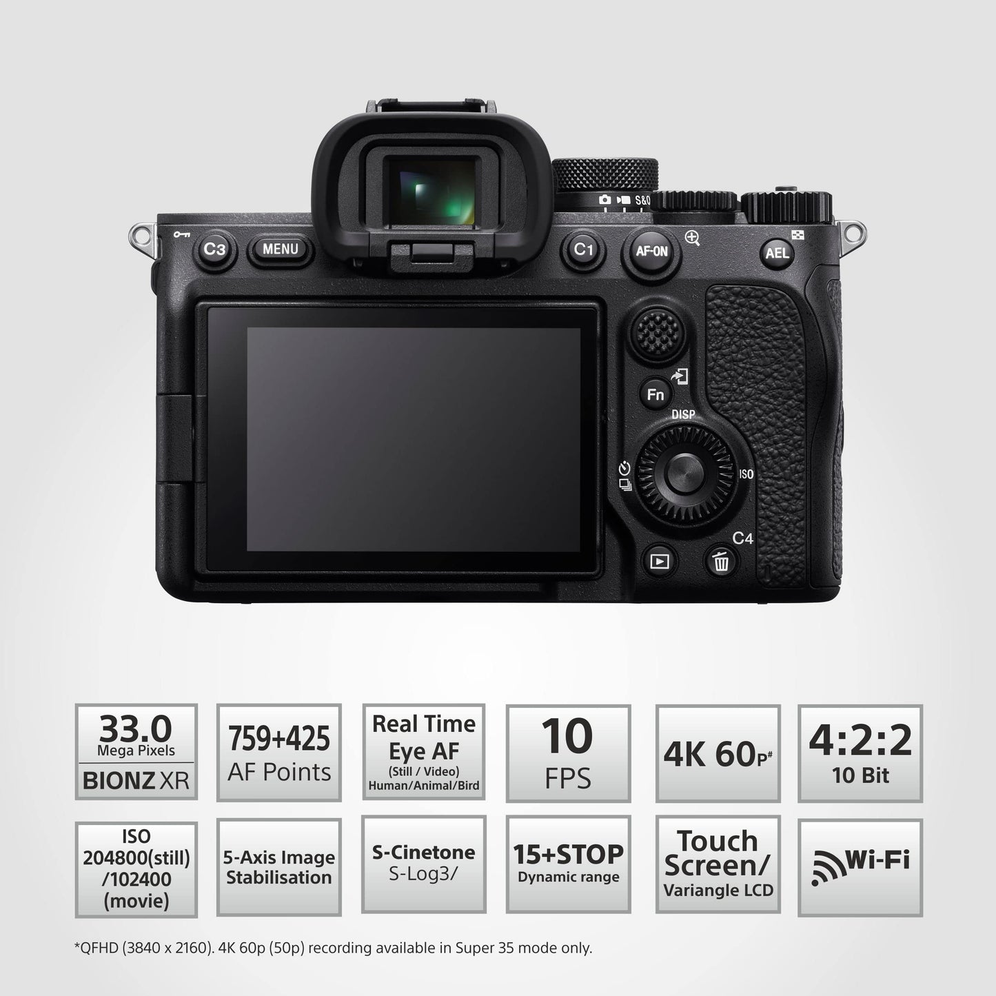 Sony Alpha ILCE-7M4 Full-Frame Hybrid Camera 33MP Interchangeable-Lens Mirrorless Camera Body (4K 60P Video Recording, Real-Time Eye AF for Humans, Birds, Animals) - Digital_Zoom, Black, 