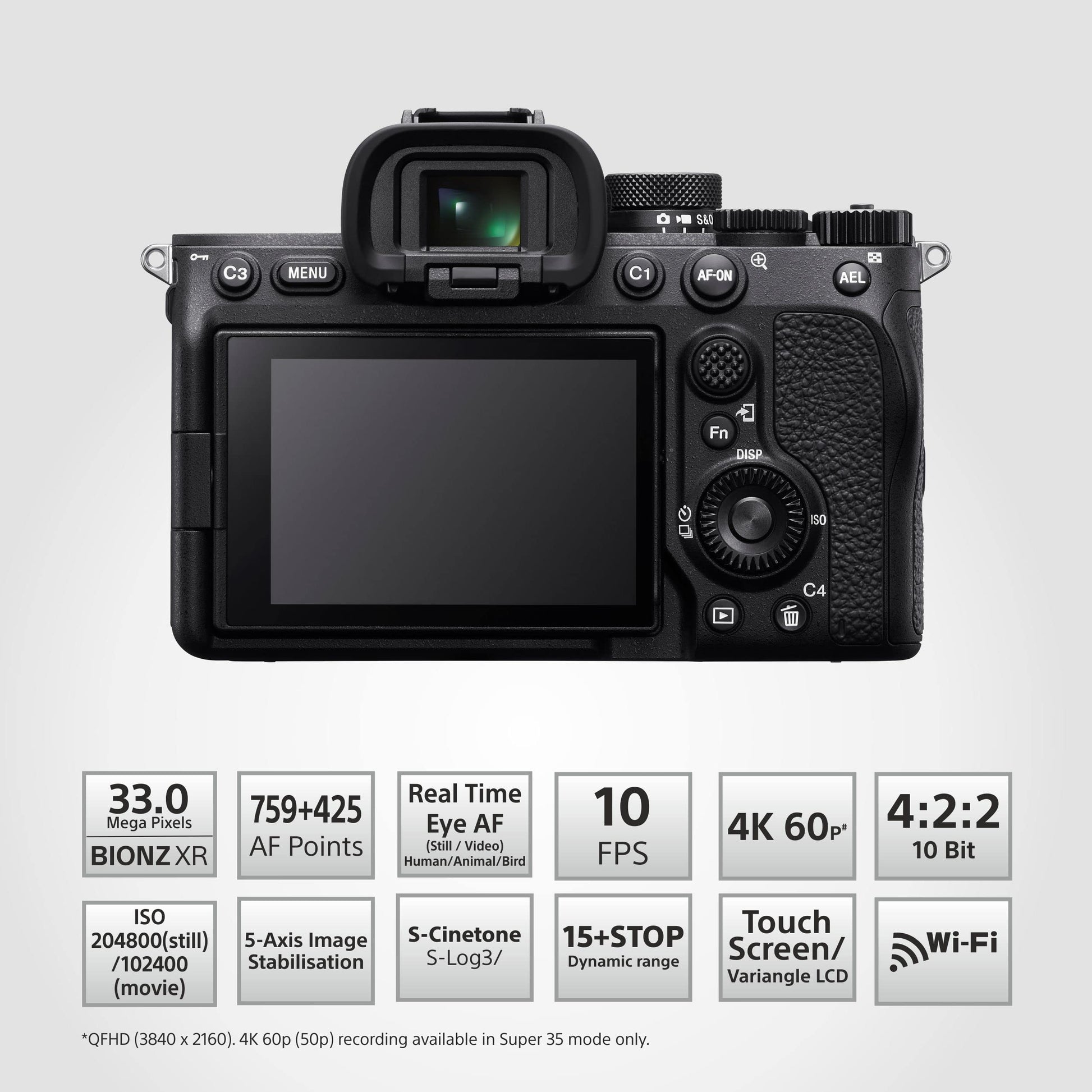 Sony Alpha ILCE-7M4 Full-Frame Hybrid Camera 33MP Interchangeable-Lens Mirrorless Camera Body (4K 60P Video Recording, Real-Time Eye AF for Humans, Birds, Animals) - Digital_Zoom, Black, 