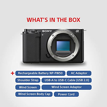Sony Alpha ZV-E10 24.2 Mega Pixel Interchangeable-Lens Mirrorless vlog Camera, Made for Creators | APS-C Sensor |Advanced Autofocus | Clear Audio & 4K Movie Recording (Body Only) – Black 