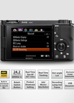 Sony Alpha ZV-E10L 24.2 Mega Pixel Interchangeable-Lens Mirrorless vlog Camera with 16-50 mm Lens, Made for Creators | APS-C Sensor | Advanced Autofocus | Clear Audio & 4K Movie Recording - Black 