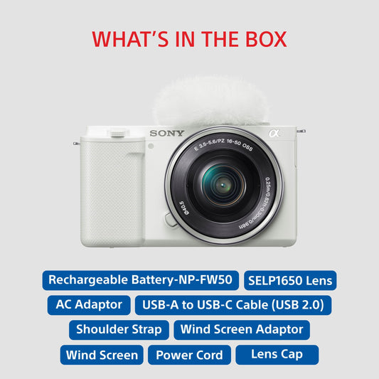 Sony Alpha ZV-E10L 24.2 Mega Pixel Interchangeable-Lens Mirrorless vlog Camera with 16-50 mm Lens, Made for Creators | APS-C Sensor | Advanced Autofocus | Clear Audio & 4K Movie Recording - White 