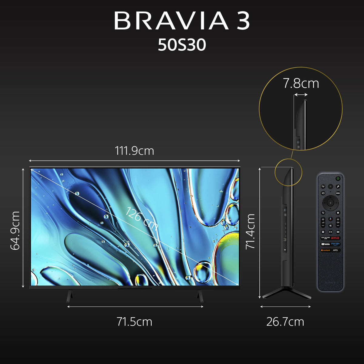 Sony BRAVIA 3 Series 126 cm (50 inches) 4K Ultra HD AI Smart LED Google TV K-50S30 (Black) 