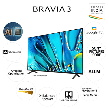 Sony BRAVIA 3 Series 139 cm (55 inches) 4K Ultra HD AI Smart LED Google TV K-55S30 (Black) 