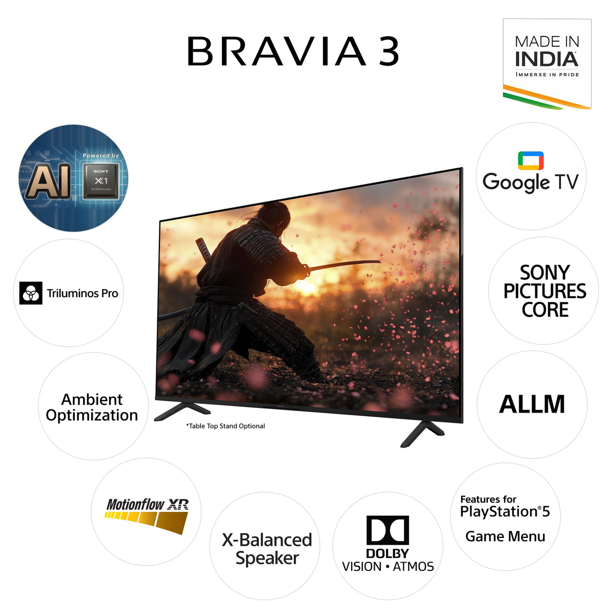 Sony BRAVIA 3 Series 164 cm (65 inches) 4K Ultra HD AI Smart LED Google TV K-65S30B (Black) 