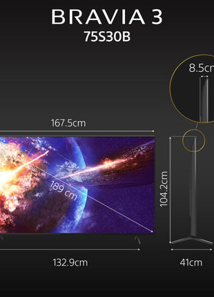 Sony BRAVIA 3 Series 189 cm (75 inches) 4K Ultra HD AI Smart LED Google TV K-75S30B (Black) 