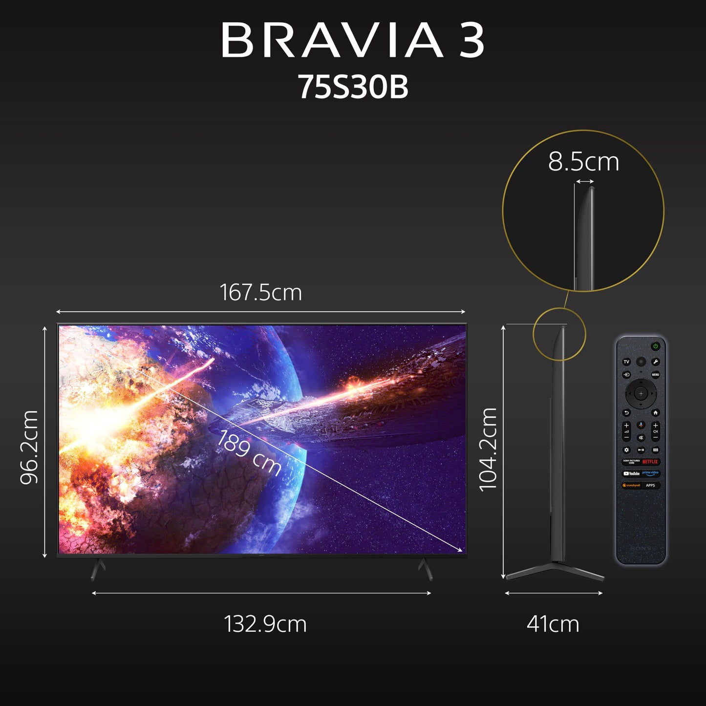 Sony BRAVIA 3 Series 189 cm (75 inches) 4K Ultra HD AI Smart LED Google TV K-75S30B (Black) 