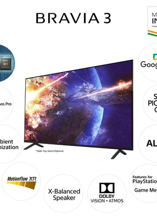 Sony BRAVIA 3 Series 189 cm (75 inches) 4K Ultra HD AI Smart LED Google TV K-75S30B (Black) 