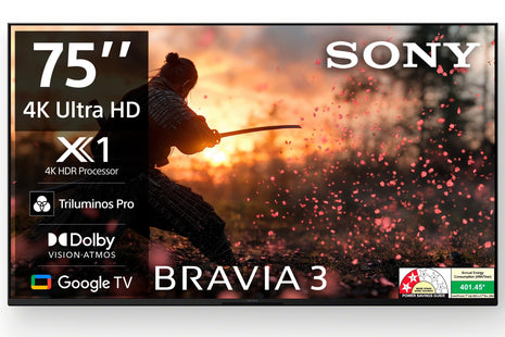 Sony BRAVIA 3 Series 189 cm (75 inches) 4K Ultra HD AI Smart LED Google TV K-75S30B (Black) 