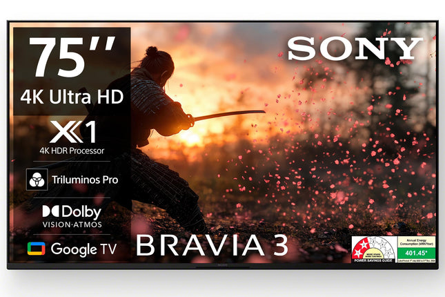 Sony BRAVIA 3 Series 189 cm (75 inches) 4K Ultra HD AI Smart LED Google TV K-75S30B (Black) 