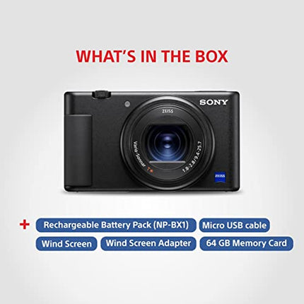 Sony Digital Camera ZV-1 Only (Compact, Video Eye AF, Flip Screen, in-Built Microphone, 4K Vlogging Camera for Content Creation) - Black 